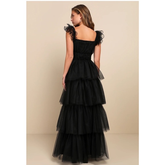 Lulus Tulle For Love Black Mesh Tulle Tiered Ruffled Maxi Dress NWT XXL - Picture 2 of 16